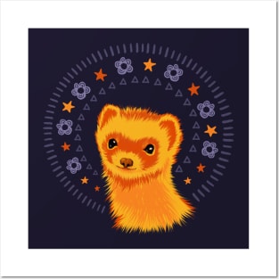 Cute ferret head flowers and stars Posters and Art